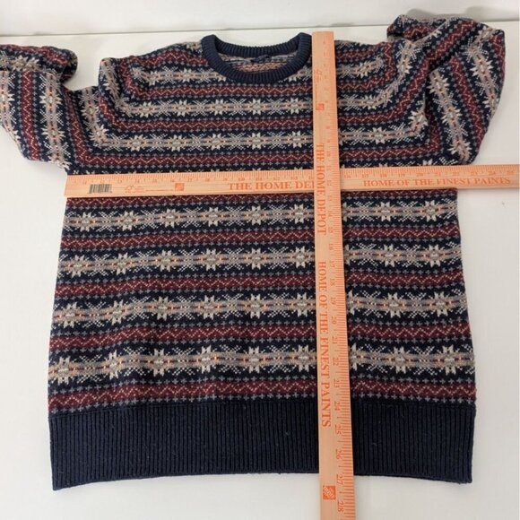 J Crew Factory Fair Isle Sweater Mens Size Large Blue Lambswool Blend Crew Neck - Picture 6 of 8